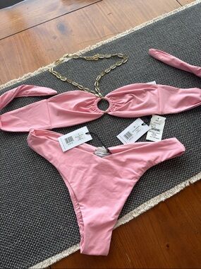 WeWoreWhat Baby Pink Bikini with Gold Ring Accent